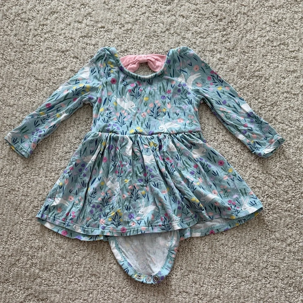 Little Sleepies Bunny Blossom Bow Back Skater Dress with Bodysuit - Picture 1 of 5